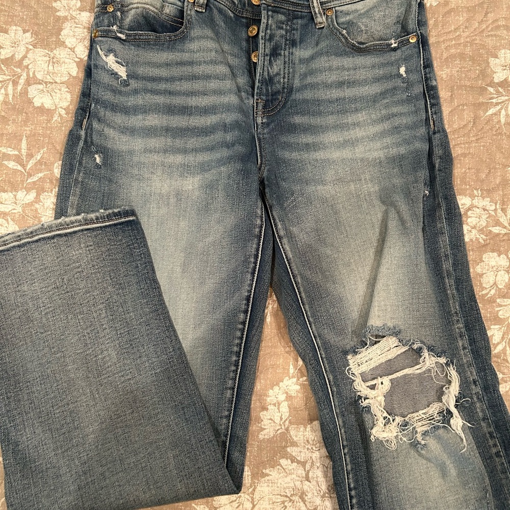 Liverpool Distressed Blue Boyfriend Jeans, button-fly